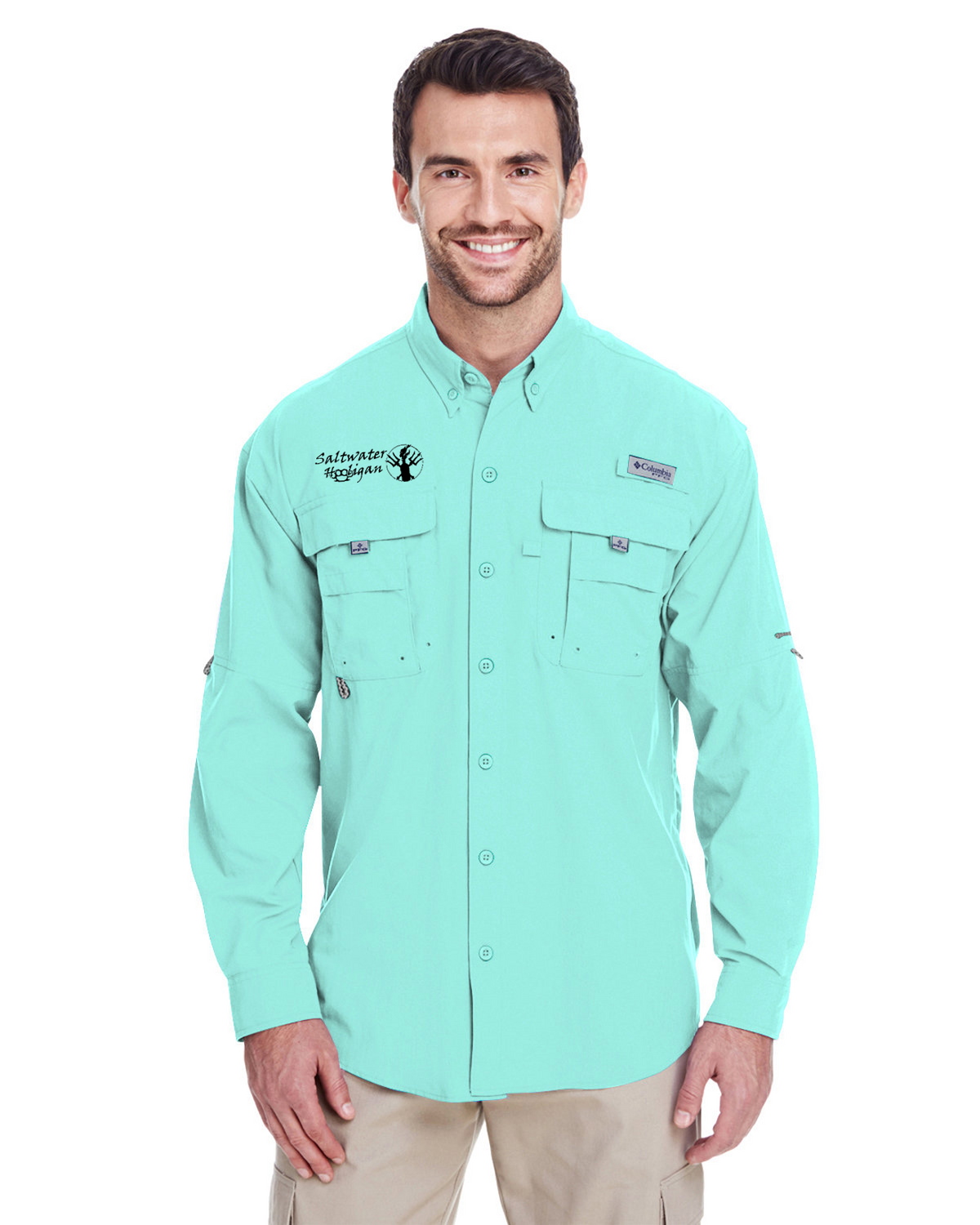 Embroidered Columbia Men's Bahama II Long Sleeve Shirt with SPF Protection